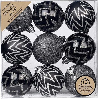 Kunststoff Dekorierte Kugeln 9 Stk 6cm Schwarz Mix Inge-Glas