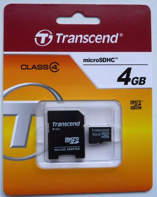 NEU: 4 GB Transcend microSDHC class 4 micro SDHC SD 4GB microSD SDHC