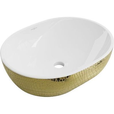 Mexen Viki Aufsatzwaschbecken 48 x 35 cm, Weiß/Gold Schuppenmuster - 21054808