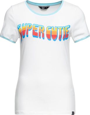 Queen Kerosin Damen Super Cutie Vintage Ringer T-Shirt Offwhite