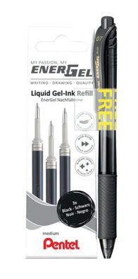 3er Set EnerGel Minen LR7 schwarz, plus 1 Stift BL107 schwarz,
