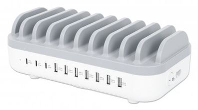 Manhattan Charging Station, 10x Ports: 3x USB-C (up to 18W PD)