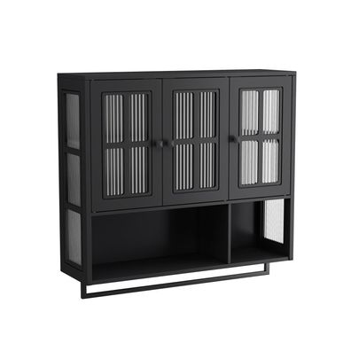 Wandschrank 3-türig Holz mit Glastür Stauraum für Flur Wohnzimmer