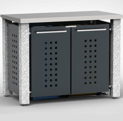 reinkeDESIGN | Müllbox 2x120L | Typ SPultdach, Granitpfosten Pultdach - 2 x 120l