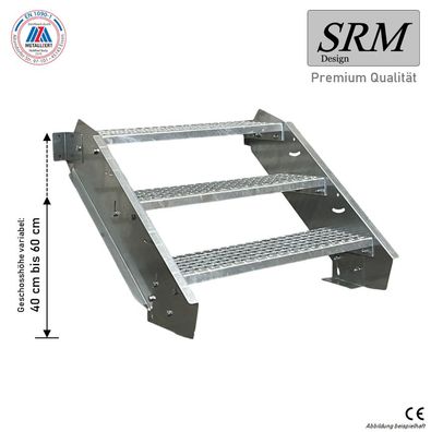 3 Stufen Stahltreppe Breite 60 - 160 cm Geschosshöhe 40 - 60 cm ohne Geländer