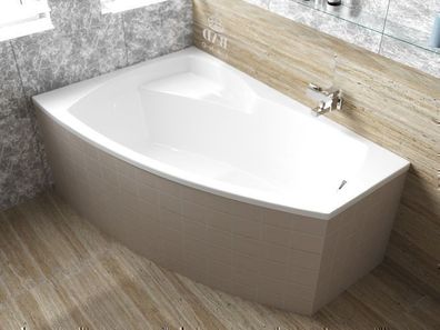 Badewanne Eckwanne Acryl FRIDA 150x90 Links Weiß Styropor | Ablauf & Füße GRATIS !