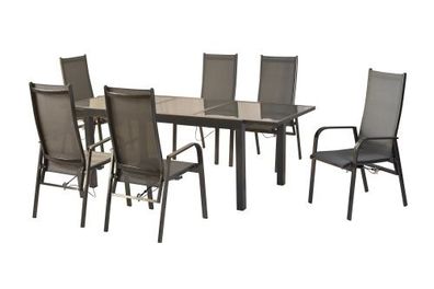 Alassio Gartenmöbel Set 7tlg., 6 Sessel mit Gasdruck, Ausziehtisch 150 (210) x 90 cm,