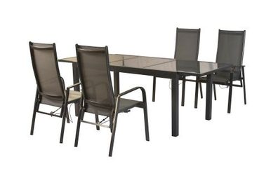 Alassio Gartenmöbel Set 5tlg., 4 Sessel mit Gasdruck, Ausziehtisch 150 (210) x 90 cm,