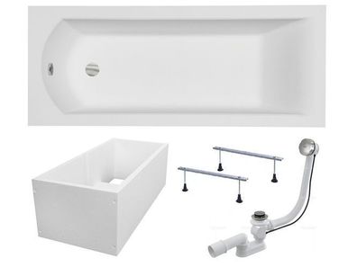 Badewanne Rechteck Acryl SHEA 180x80 Weiß Wannenträger | Ablauf & Füße GRATIS !