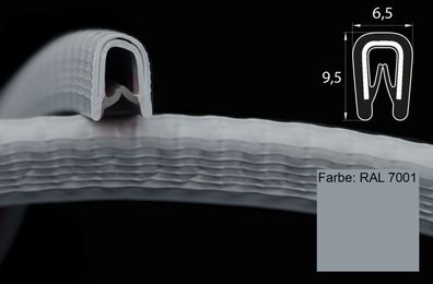 KS1-2G Kantenschutzprofil grau ähnlich RAL 7001 Klemmbereich 1-2 mm Maße 9,5x6,5 mm