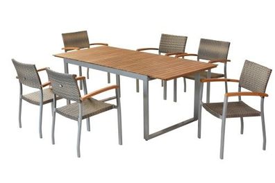 Silano Gartenmöbel Set 7tlg., 6 Stapelsessel, Ausziehtisch 150 (200) x 90 cm, Alu/Kun