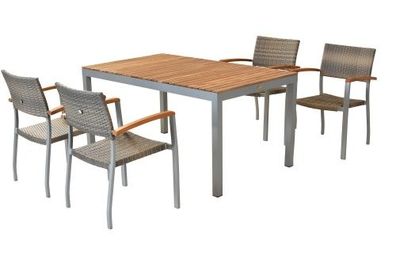 Silano Gartenmöbel Set 5tlg., 4 Stapelsessel, Tisch 150 x 90 cm, Aluminium/Kunststoff