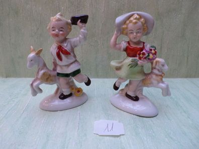 2x Gräfenthal Foreign Thüringen Carl Scheidig Paar Mädchen & Junge mit Ziegen ca 11,5