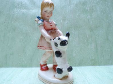 Thüringen nr 39572 Figur Mädchen Kind tanzt mit Hund Tier ca 17,5cm