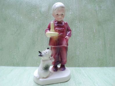 Katzhütte Thüringen Figur Kind Junge mit Nachlerze und Hund ca 13,5cm