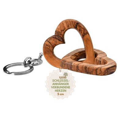 Schlüsselanhänger Verbundene Herzen aus Olivenholz Geschenk zu Jubiläum Valentinstag