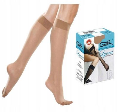 Gatta Lycra Kniestrümpfe 15 DEN druckfrei drucklos Socken UNI daino beige -2 Paar