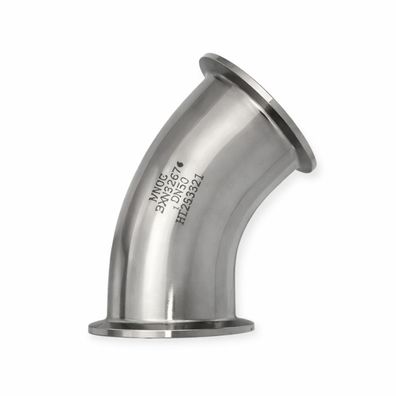 Clampbogen 45° - beidseitige Clamp-Kupplung nach DIN 32676 - Edelstahl 1.4404 / (Nen