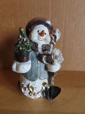 Figur Schneemann mit Spaten und Weihnachtsbaum im Topf ca.10 cm H