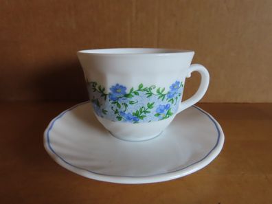 Tasse mit Untertasse mit blauen Blume Glas ca. 6,7 cm H Luminarc