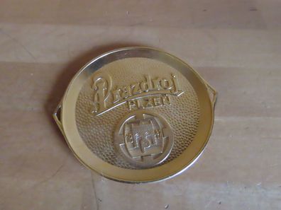 Untersetzer goldfarben alt Prazdroj Plzen Mitbringsel ca. 10,5 cm Ø