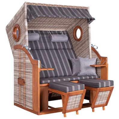 deVries PURE WAVE XL PE Strandkorb seashell Des. 402 mit Holz-Bullaugen 140x80x160