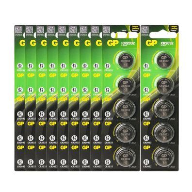 10x 5er Blister GP Knopfzellen CR2032 CR 2032 Lithium Batterien 3V