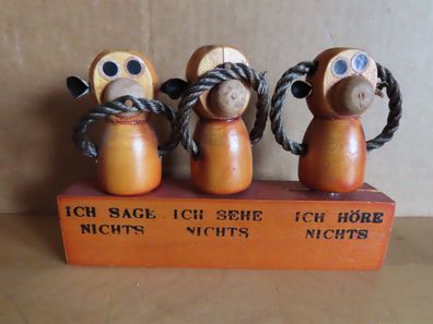 Korkenzieher Flaschenöffner Korkenverschluß die drei Affen alt Holz Deko
