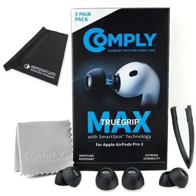 Comply Ohrstöpsel TrueGrip MAX für Airpods Pro 3 Schwarz Mix mit Tuch
