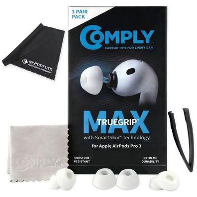 Comply Ohrstöpsel TrueGrip MAX für Airpods Pro 3 Weiss M mit Tuch