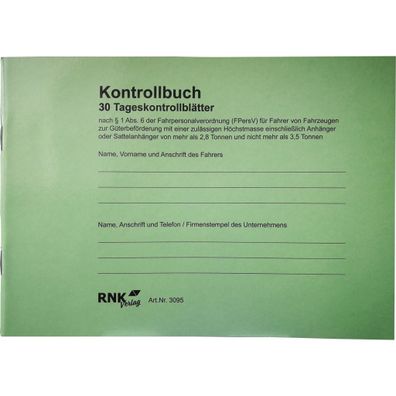 RNK Kontrollbuch Tageskontrollblätter DIN A5 quer 32Bl