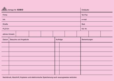 RNK Vertreterkarteikarte A6 rosa 100St