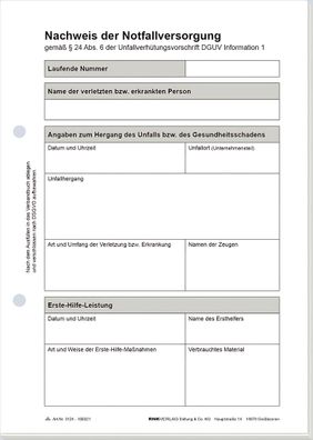 RNK Nachweis der Notfallversorgung Block 50 Bl DIN A5