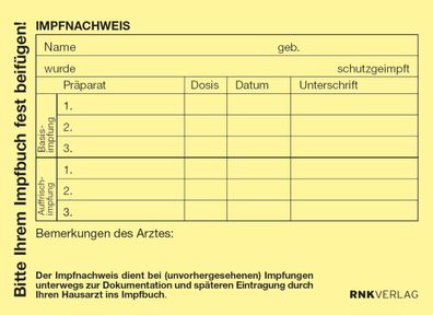 RNK Impfausweis - Impfnachweis DIN A7