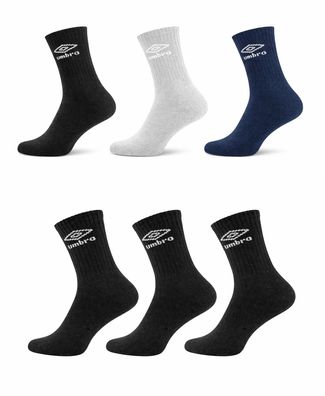 Umbro Herren Sportsocken 3 Paar Tennissocken Frottee Schwarz Grau Blau Baumwolle Neu