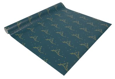 Geschenkpapier- Christmas tree - petrolblau/gelb - 5 m x 500 mm