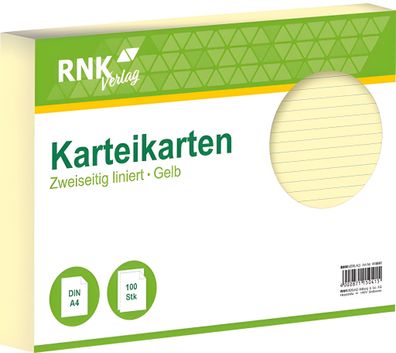 RNK Karteikarte A4 liniert gelb 100St blaue Kopflinie