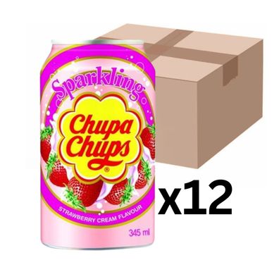 12er-Pack Chupa Chups Sparkling Strawberry Cream 345ml