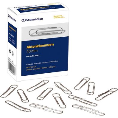 Büroklammern gewellt, runde Form, 50 mm, 100 Stück