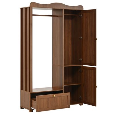 Garderobenschrank mit Spiegel Kleiderständer Schublade 2 Türen Eiche