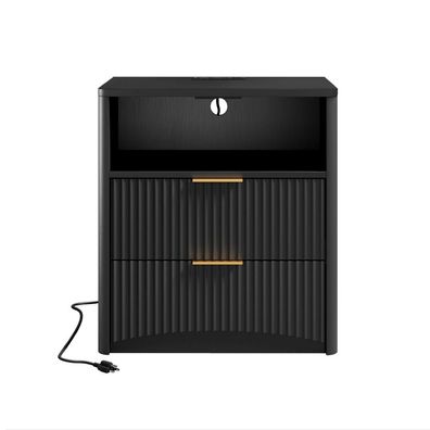 Nachttisch 3 Schubladen MDF Rillendesign Metallgriffe 64cm