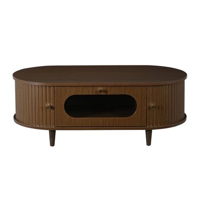 Couchtisch 100x50x36 cm Walnussholzfarbe mit Schublade Rolltür