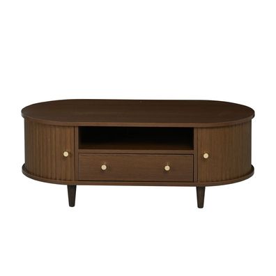 Couchtisch 100x50x36 cm Walnussholz mit Schublade Rolltür Sofa­tisch