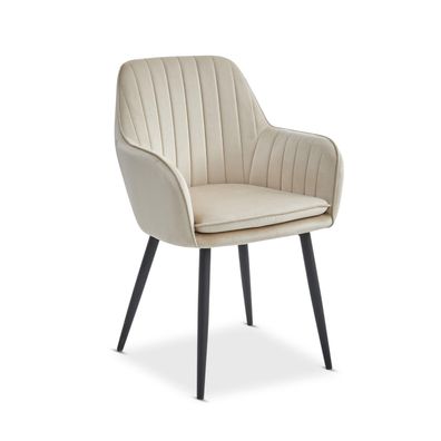 Best For Home Stuhl - Gepolsterter Samtstuhl mit Metallbeinen, Ergonomisch, Beige