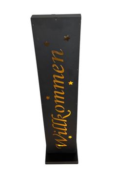LED Säule Willkommen 90cm hoch aus Metall mit Timer für Eingang außen