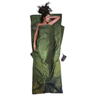 COCOON TravelSheet Seide dark olive green - Leicht-Reiseschlafsack