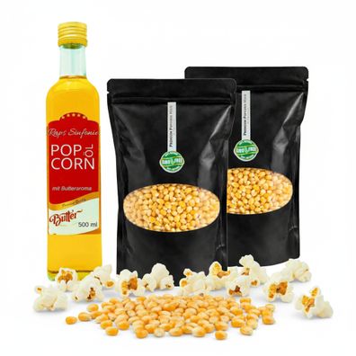 Hopser Funfood Kino Popcorn Set 1 kg Popcornmais + 500 ml Popcornöl Butteraroma
