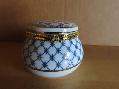 Schmuckdose Zierschale rund weiß blau goldfarben Keramik ca.5 cm H