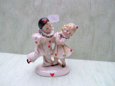 Porzellan Figuren Kinder Harlekin Clown Pierrot Columbine Paar ohne Bodenmarke mit Nr