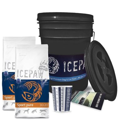 ICEPAW Futtereimer & 4kg Sport pure Hundefutter